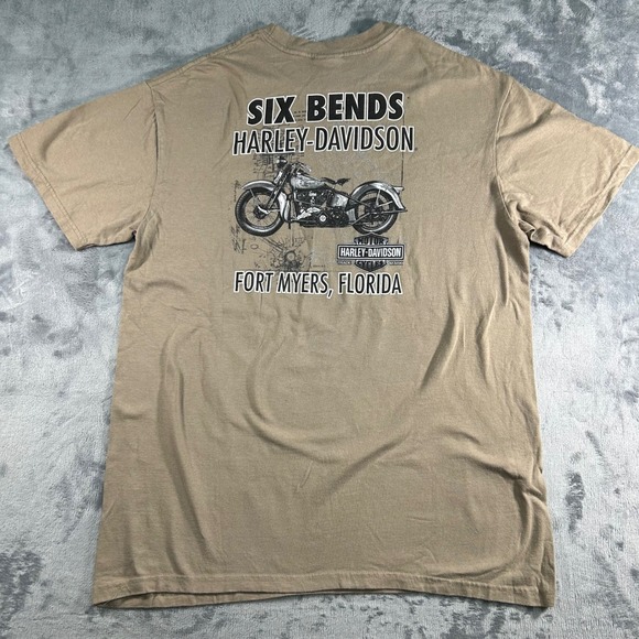 Harley Davidson Mens Graphic T Shirt Pin Up Girl Motorcycle Tan Size L - Picture 7 of 8